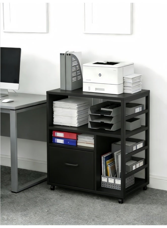 Filing Cabinet With Drawer, Mobile Filing Cabinet, Printer Support, Large Mobile for Home Office, Rolling Organizer Adjustable Shelves (Black, WJG005) - Image 1